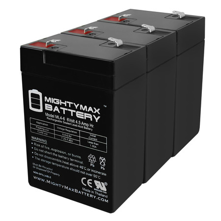 Mighty Max Battery ML4-6 - 6V 4.5AH Exit Sign Battery - 3 Pack ML4-6MP38850